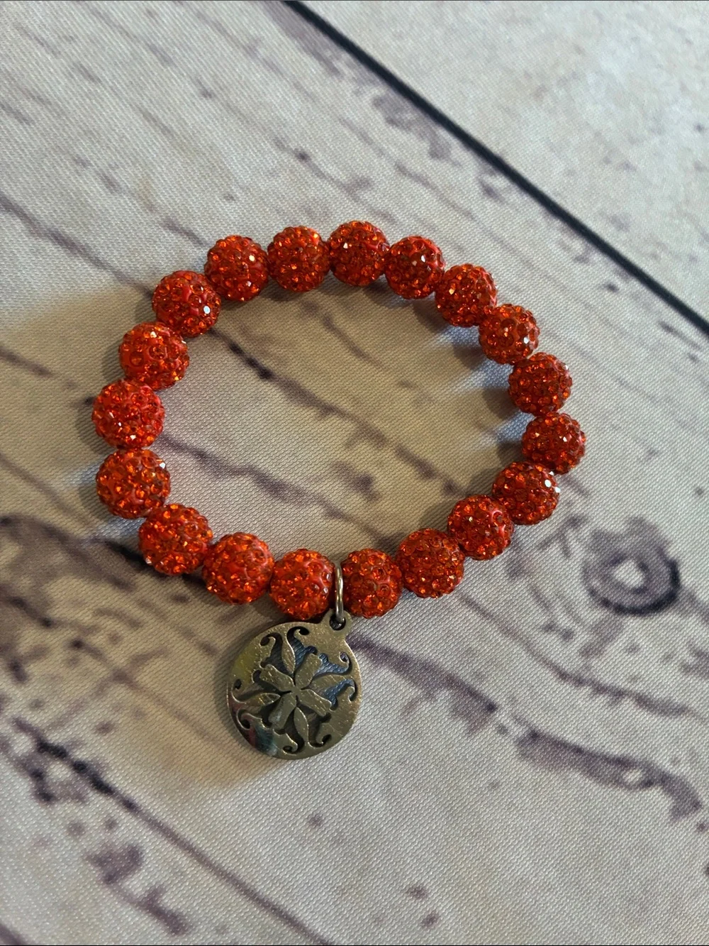 🎉NEW LISTING!🎉Rustic Cuff Bright Orange Sparkle Beaded Bracelet
